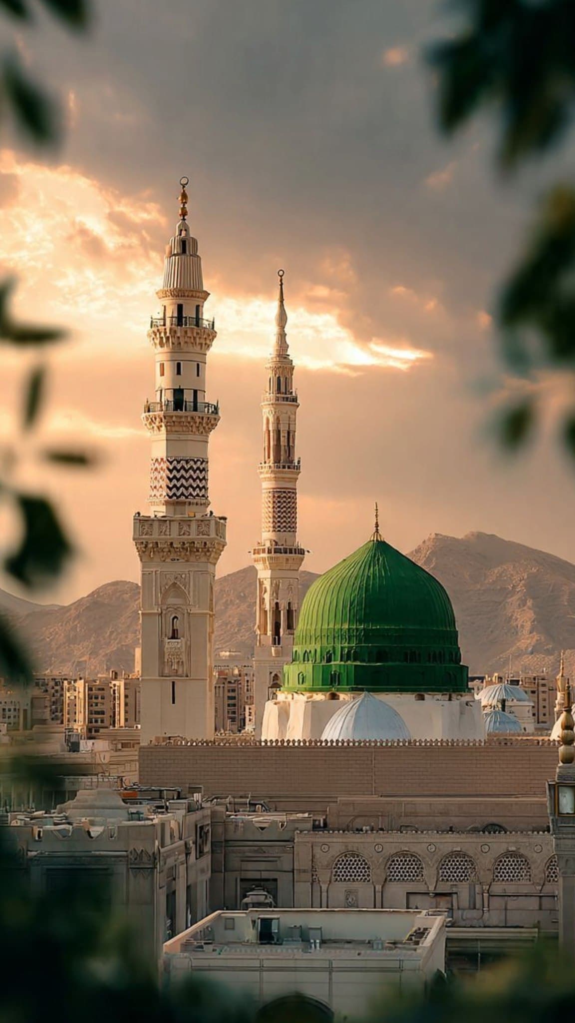 The Prophet's Mosque in Madinah at sunset