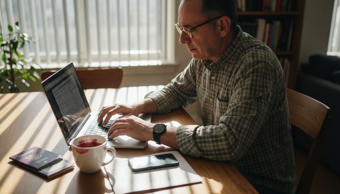 Man booking substitute Umrah online at home