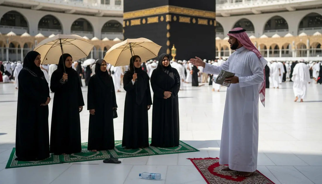 Umrah guide explaining rituals to pilgrims