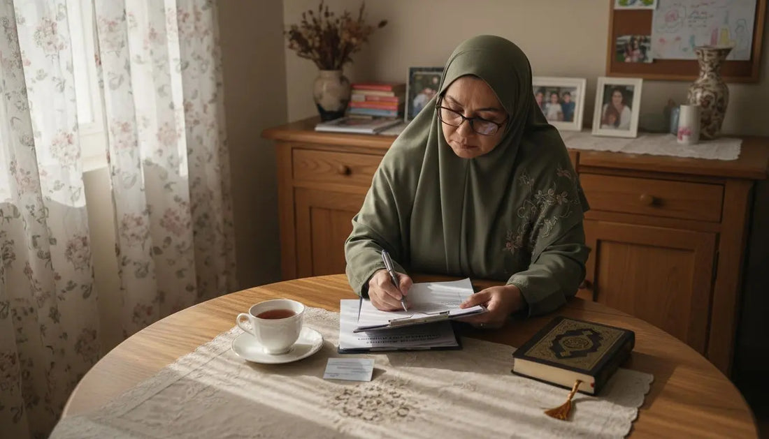 Caregiver preparing Umrah delegation documents