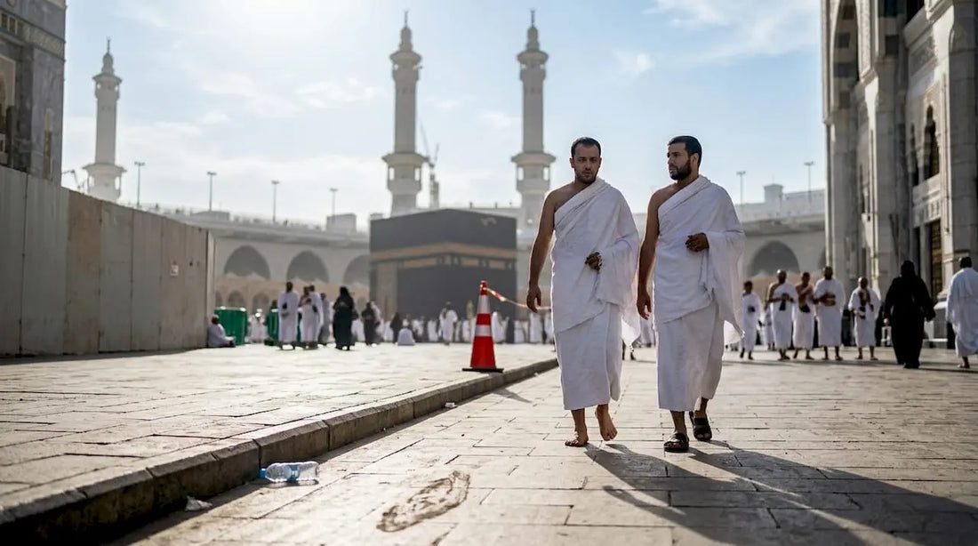 Pilgrims outside Masjid al-Haram, Hajj vs Umrah