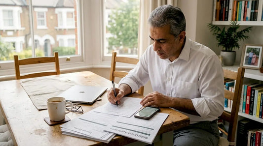 Man preparing Badal Umrah paperwork